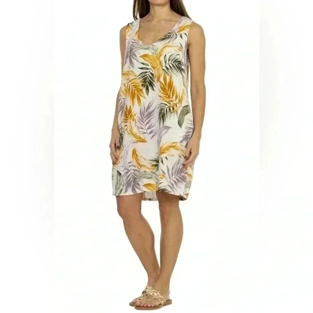 Orvis Dress Adult Hawaiian Print Rayon Linen Pocket Summer Wear Size Small